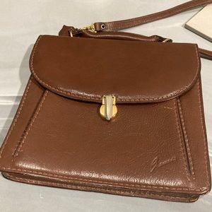 La Benci 1970s Vintage Canadian Top Handle Brown Leather Handbag, Shoulder Strap